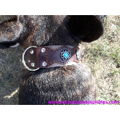 COLLIER CUIR BOULEDOGUE ET PIERRES