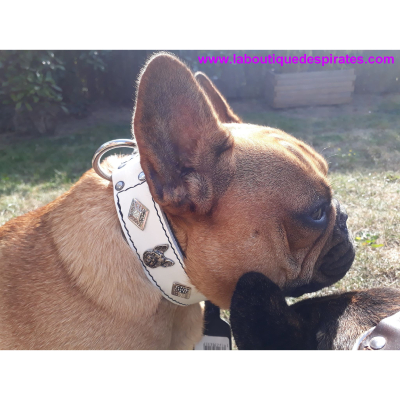 COLLIER CUIR BOULEDOGUE ET LOSANGE