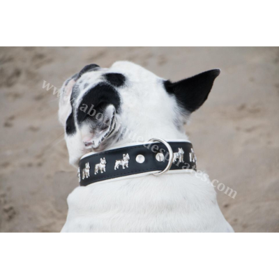 COLLIER CUIR BOULEDOGUE NOIR