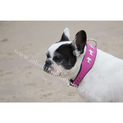 COLLIER CUIR BOULEDOGUE PINK